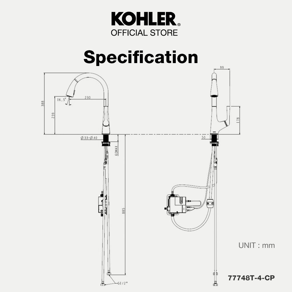 [Touchless Faucet] KOHLER Malleco Touchless Kitchen Faucet with Pull-down Spout, Hand-free Operation, Polished Chrome K-77748T-4-CP / Vibrant Steel K-77748T-4-VS. 