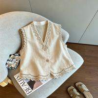 XUNZHU | Mila White Sleeveless V-Neck Heavy Embroidery Lace Trim Vest