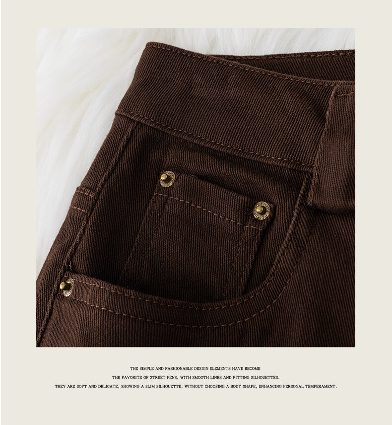 High-End Ankela Red Fancy Pure Cotton Wide Leg Denim Women's Trousers Fall and Winter Fleece-lined High Waist Slimming Straight Pants