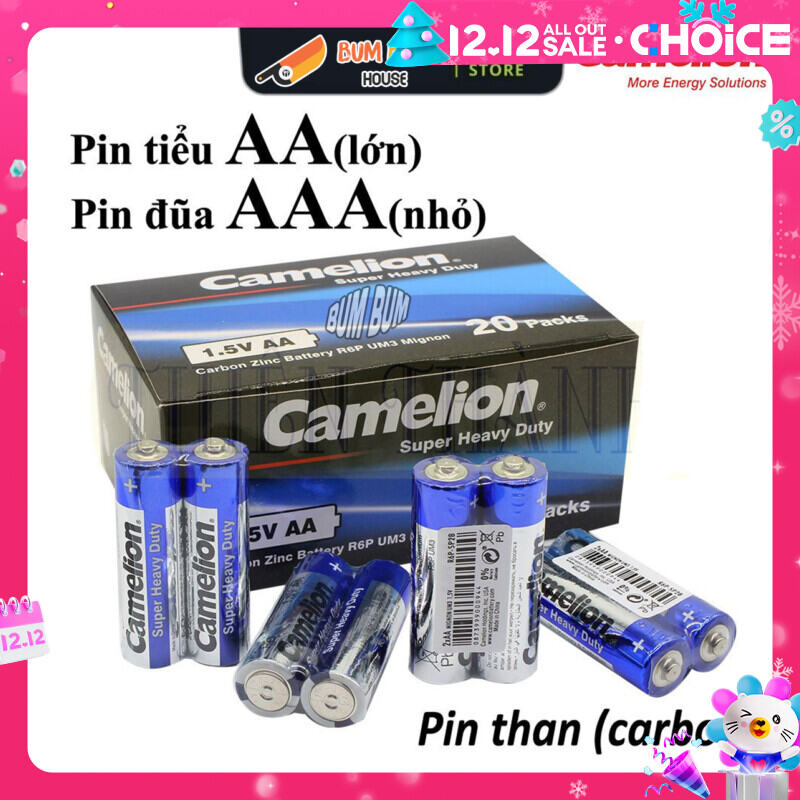 Hộp 40 viên Pin AA, AAA (R6P, R03P), pin carbon, pin than, pin Camelion, pin Tiểu, pin Đũa 2A và 3A Camelion, pin 1.5V, chính hãng