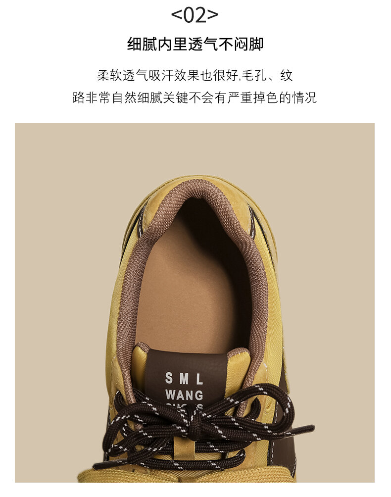 Sepatu Wanita Sporty Bertali Gesper Kuning Mustard Jelek Lucu Kepala Besar Roti Sepatu Olahraga Kasual Tren Mode Musim Semi 2025
