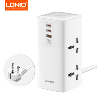 LDNIO 7 in 1 2500W Tower Extension Power Socket 70W Charging Station USB Power Strip 2 Outlets 2 USB-C USB-A Port Extension Cord
