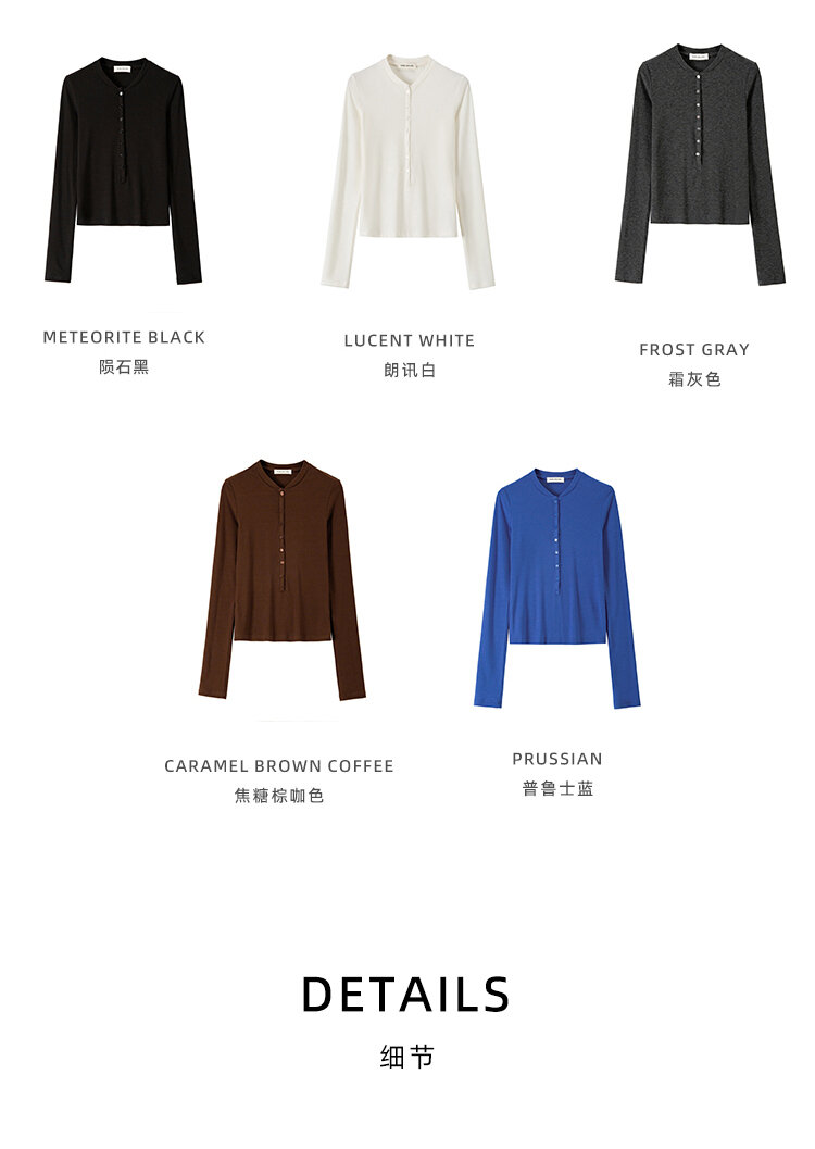 RoseLingLing Ultra-Fine Australian Silk Wool Blend Slimming Knit T-Shirt with Henley Collar for Women Casual Summer Style