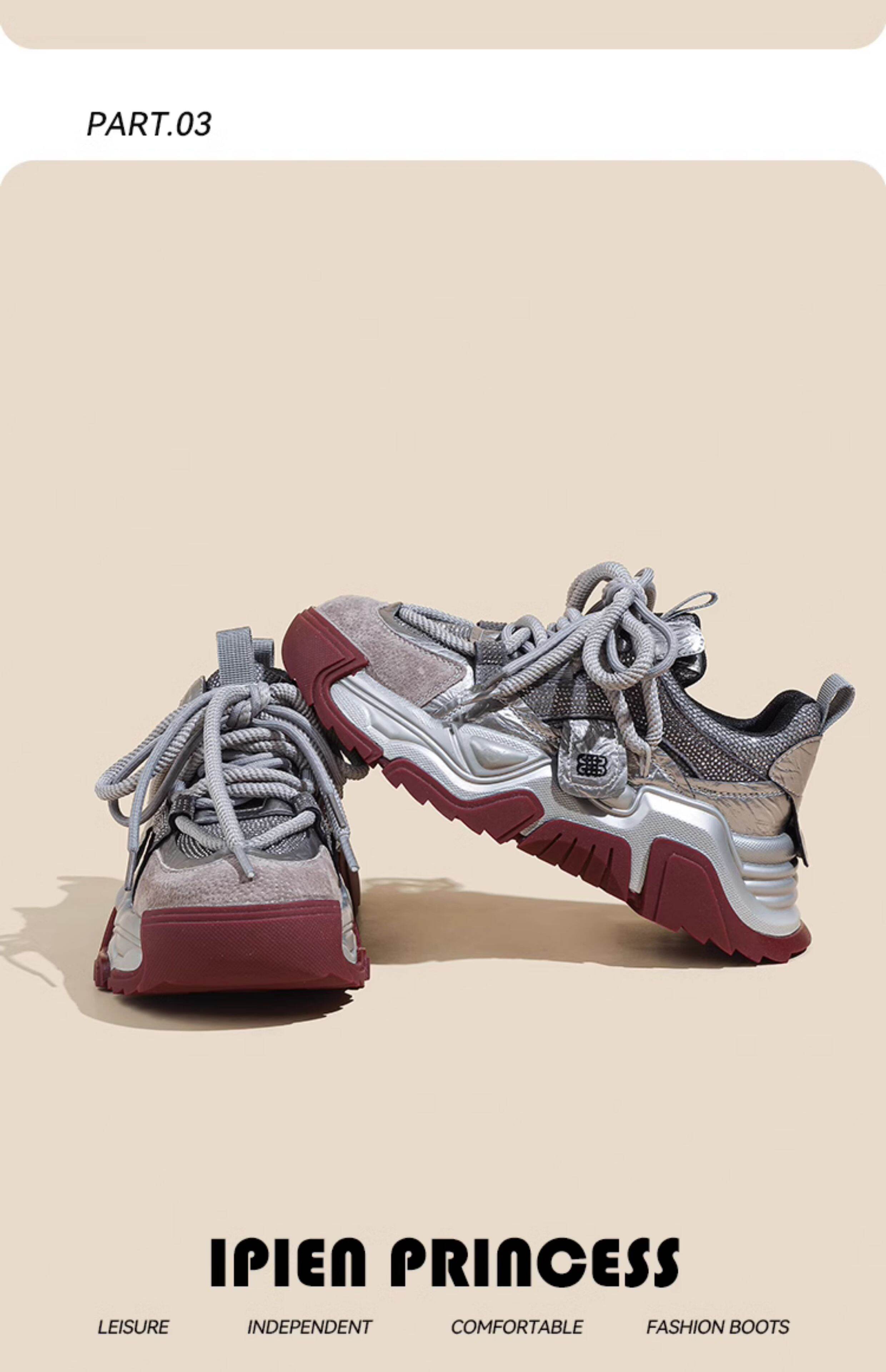 Black Dad Shoes Women's Spring Autumn New Style Ultra Fire Encore Red Thick Bottom Small Size Versatile Sports Casual Shoes · v6