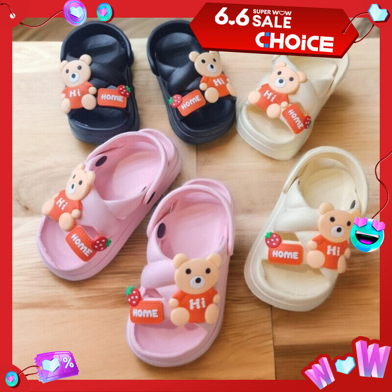 Giày quai sau đế cao cho bé gái đế cao 4cm gấu home siêu mềm êm chân bé