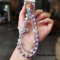 Handmade Crystal Pearl Mobile Phone Lanyard Short Style Double Chain Portable Anti-Loss Digital Accessories Jewelry