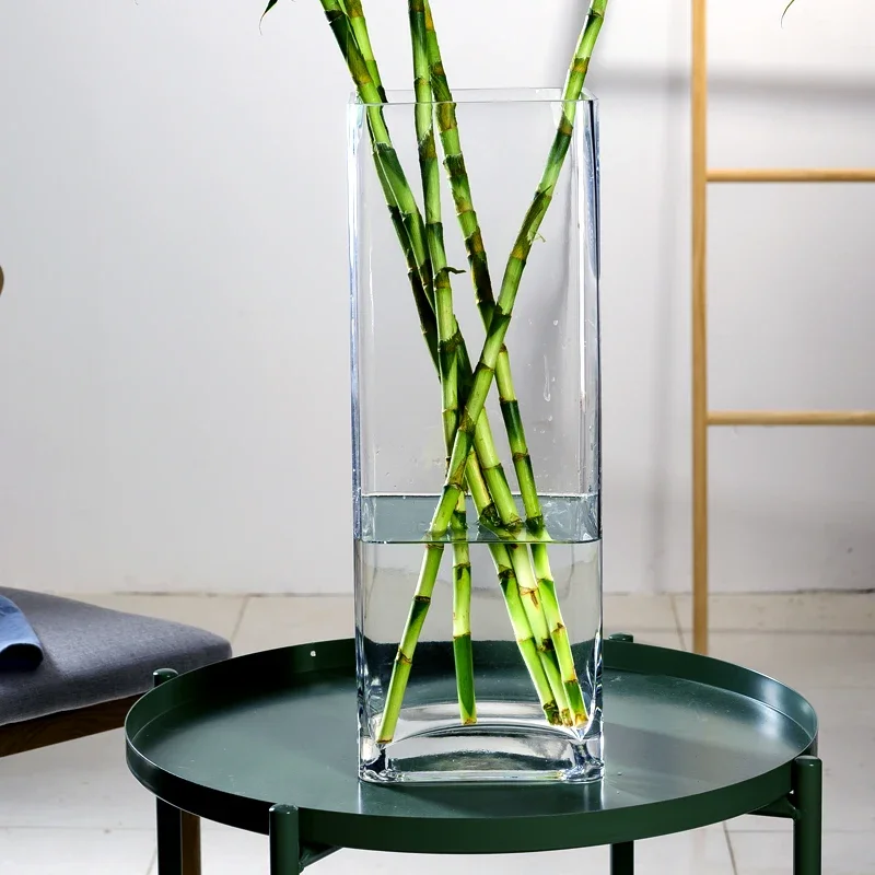 King-Size Glass Vase Transparent 50cm Square Large Size High 60cm Flower White Willow Bamboo shui zhu Lucky Bamboo