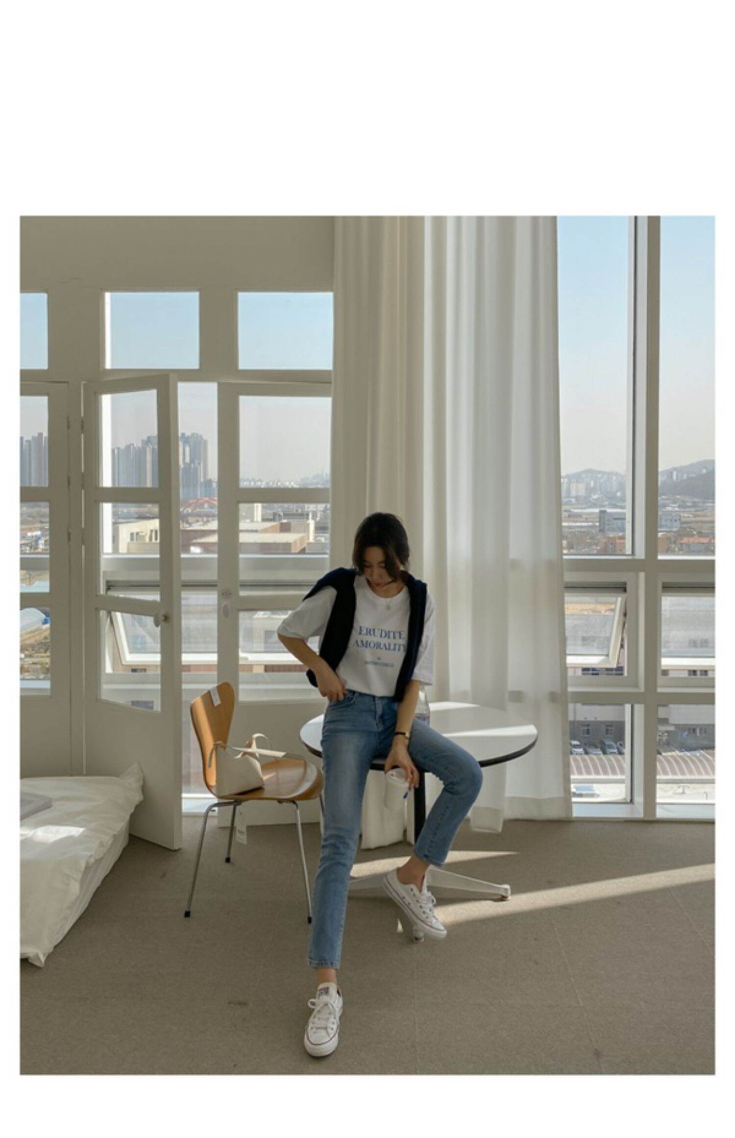 Light Blue High Waist Straight Leg Jeans Women's Slimming Elastic Cotton Stretch Denim Pants Spring Autumn Winter Fashion · v2