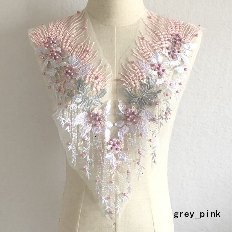 Embroidered Flowers Beads Cloth Patch Lace Wedding Dress Decorative Accessories