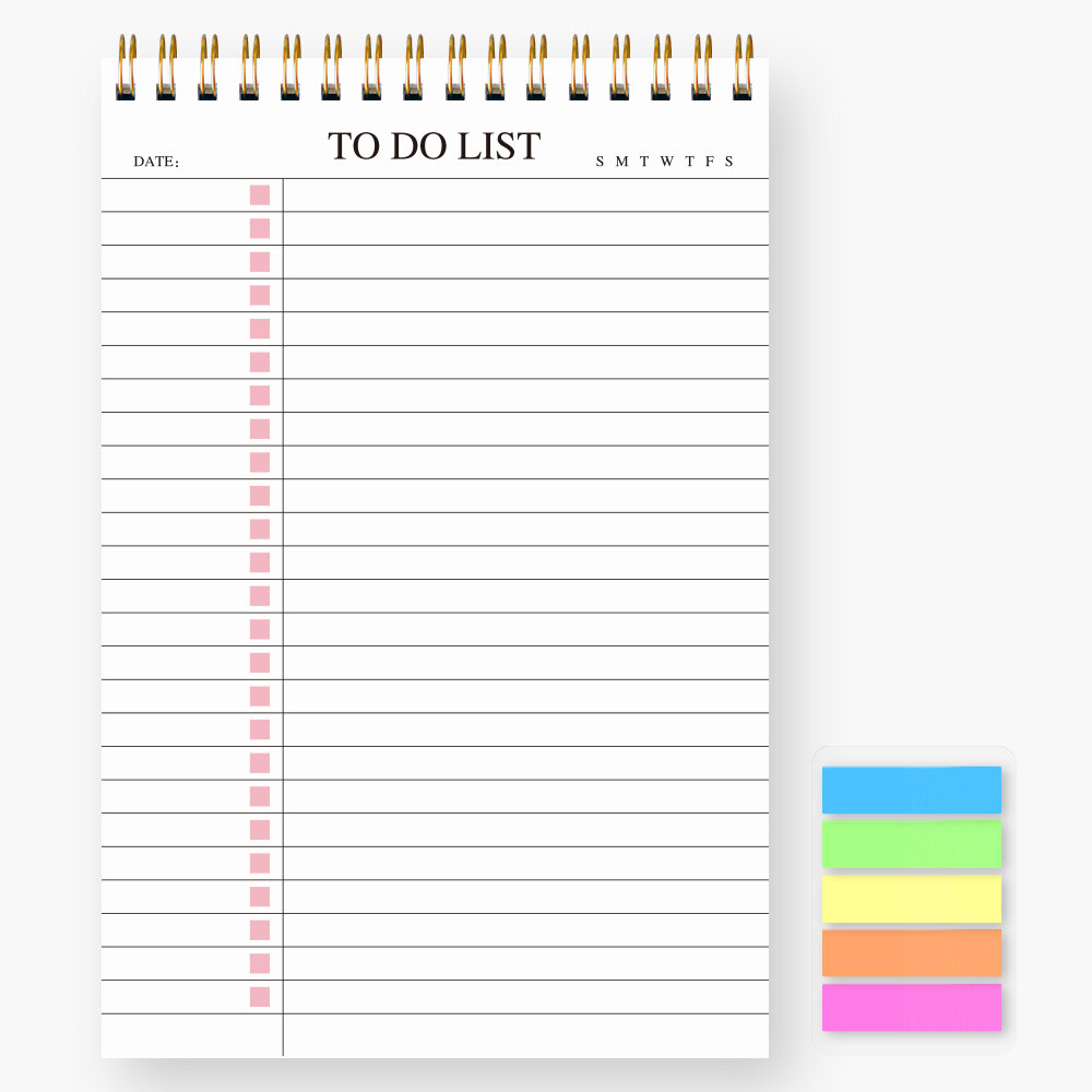 1Pc Minimalistic To-Do List Notepad Spiral Daily Planning Task List Organizer Work Agenda Notebook - with Index Sticker