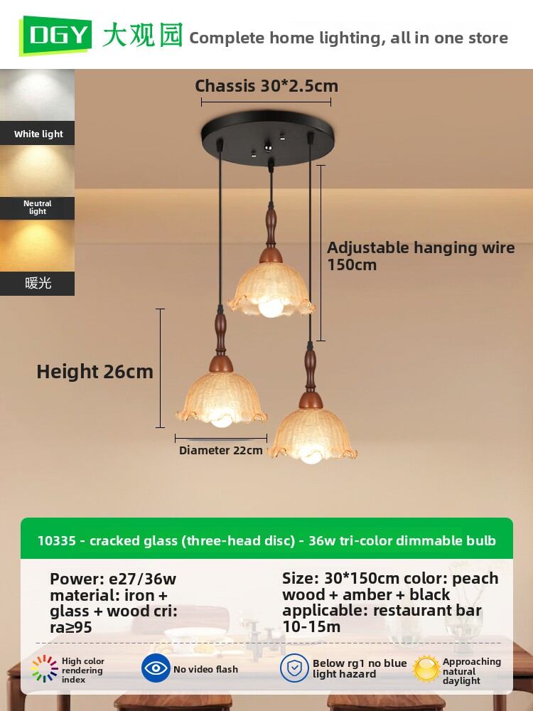 DGY | Vintage Style Ice Cracked Glass Chandelier 3 Heads