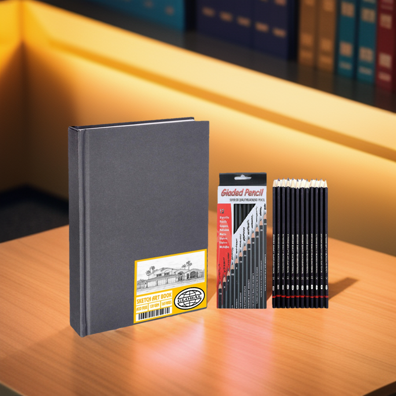 100 Pages A5 Hard Bind Sketch Book & Sketch Pencil Set. 