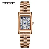 SANDA 1116 2024 Fashion Quartz Movement Womens Watch Luxury Steel And Leather Strap Wristwatch Ladies Dress Watches Simple Hour