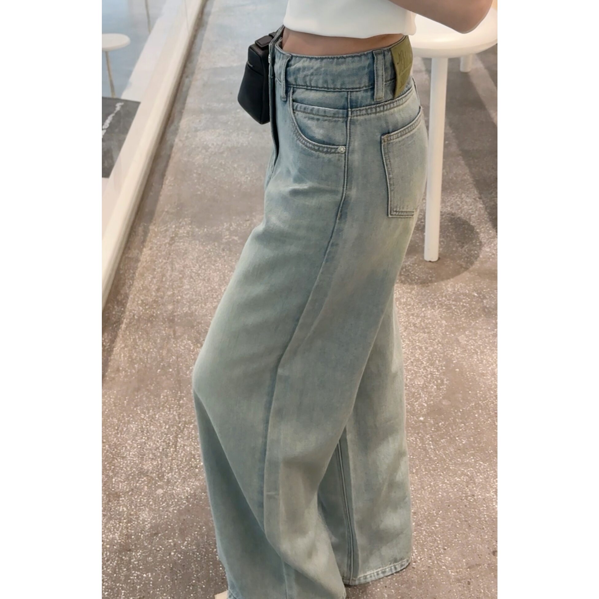 High Waist Cream Blue Jeans Women's Fashionable Versatile Straight Leg Denim Pants Summer Long Trousers Wide Leg Pants · v2
