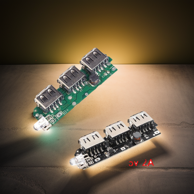 3-USB Power Bank Circuit Board Kit 5V 1A / 2A Step-Up Boost Module for 18650 Li-ion Batteries. 