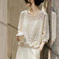 KUNAILIN | Lace Hollow Out Summer Slim Fitting Blouse