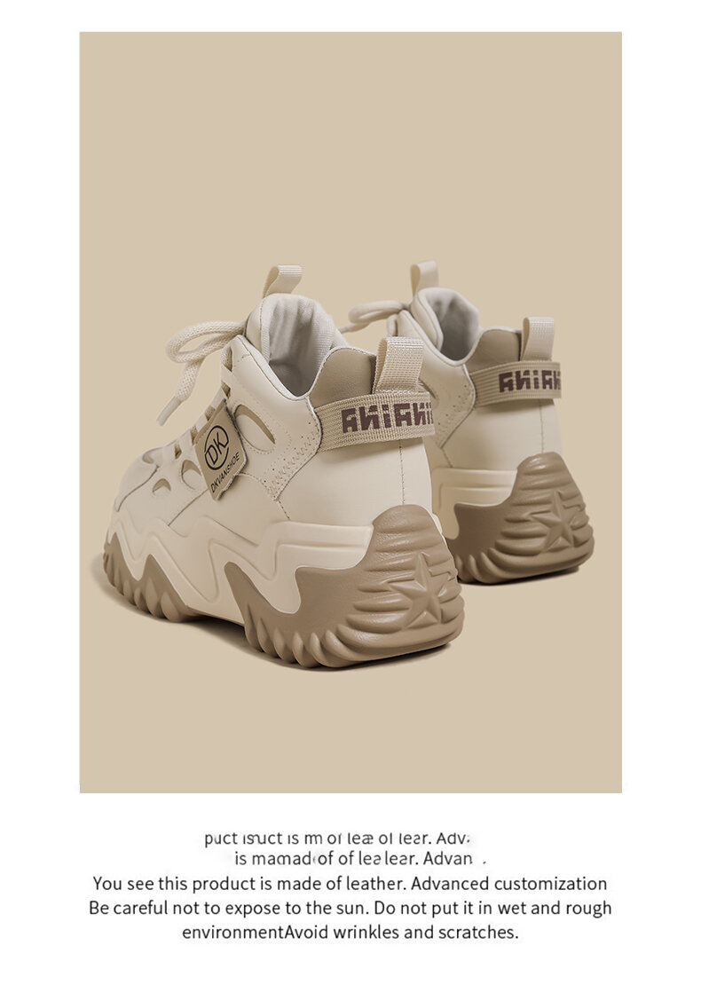 Women's High Top Dad Shoes Spring 2025 New Style Small Size White Hong Kong Style Splicing Thick Bottom Platform Casual Sports Shoes · v7