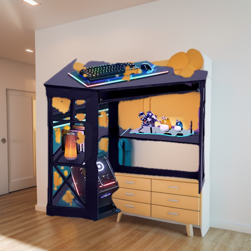 Corner Computer Desk with Keyboard & Storage Shelves. 