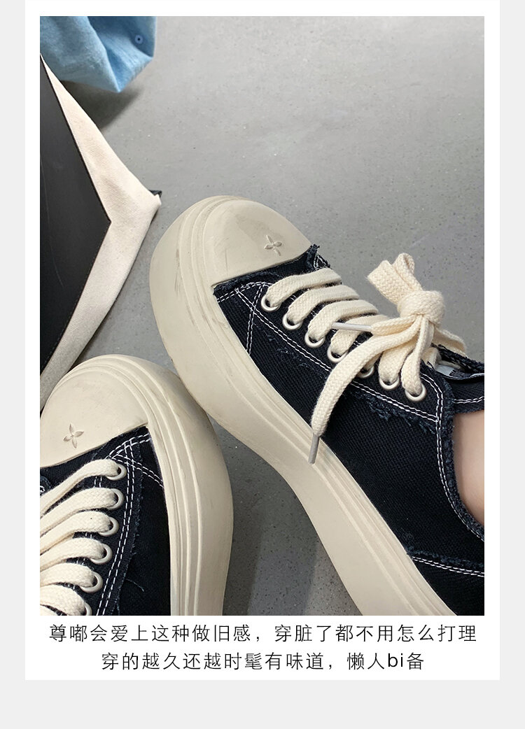 Women's Low Top round Toe Laced Canvas Shoes Thick Bottom Cross Pattern White Sneakers Worn in Dirty Looking Shoes · v11