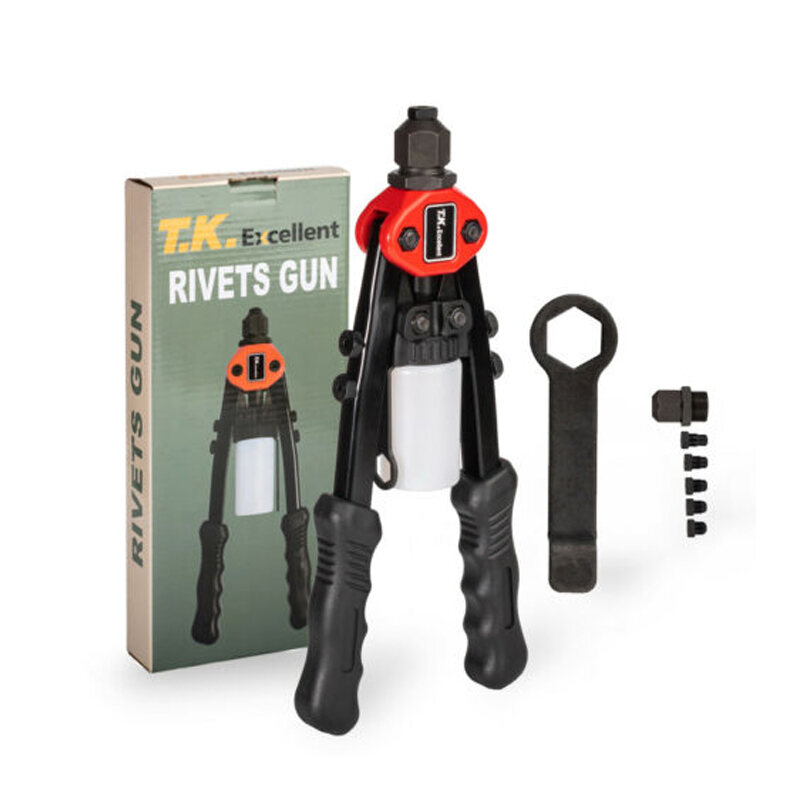 Hand Threaded Rivet Gun Set Pop Riveter Gun TwoHanded Rivets Gun with 5 Interchangeable Heads 5