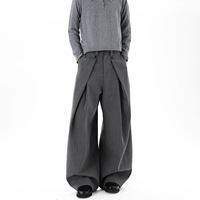 Vertical Stripes Pleated Straight Drop Trousers