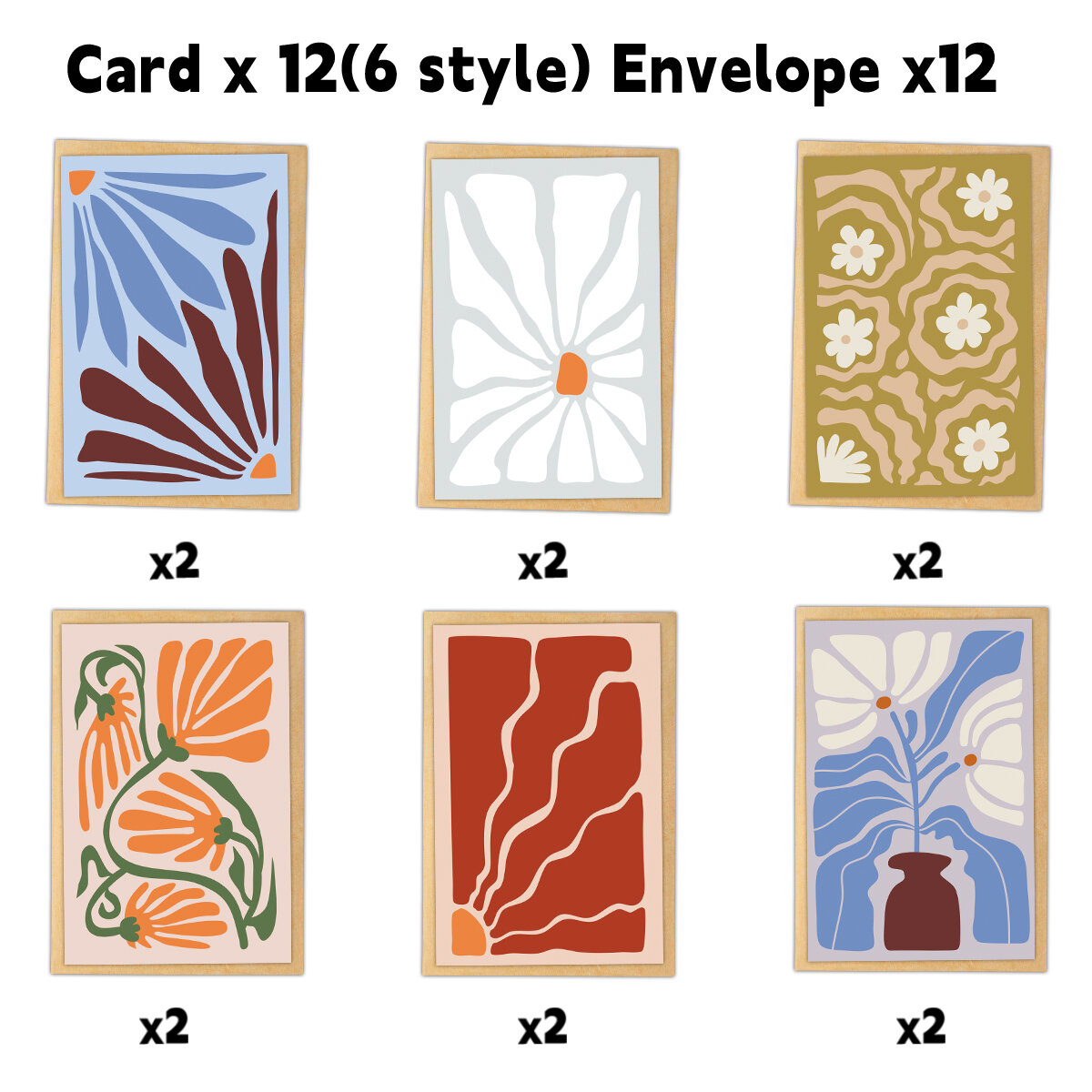 ​12pcs Abstract Geometric Line Greeting Cards With EnvelopesBlank Note CardBoho Chic Stationery For BirthdayWeddingThank You
