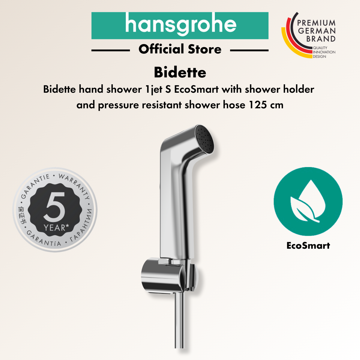 hansgrohe bidette hand shower 1jet S EcoSmart with shower holder