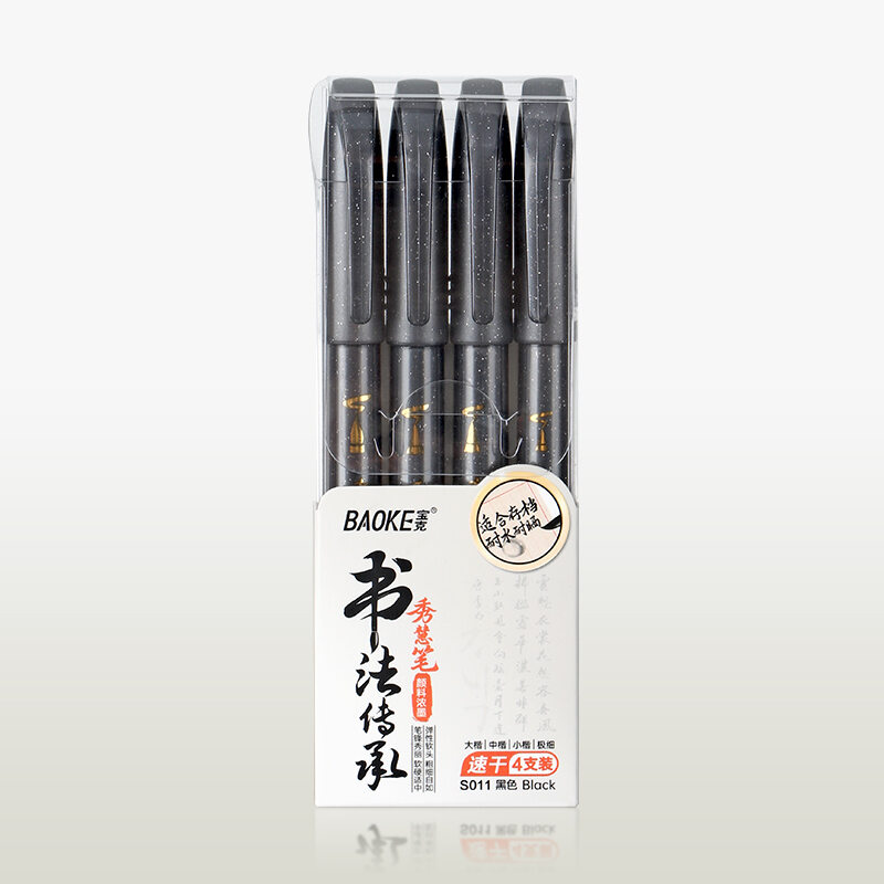BAOKE 4-Size Calligraphy Pen Set for Writing Drawing & Hand Lettering Black Ink Brush Markers for Art Calligraphy Sketching