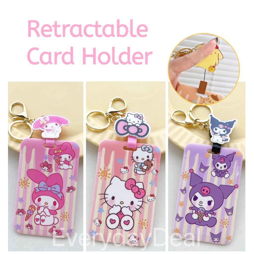 (Sg Ready Stock)Retractable Card Holder With Key Chain For Ezlink Card (MelodyHello Kitty Kuromi)
