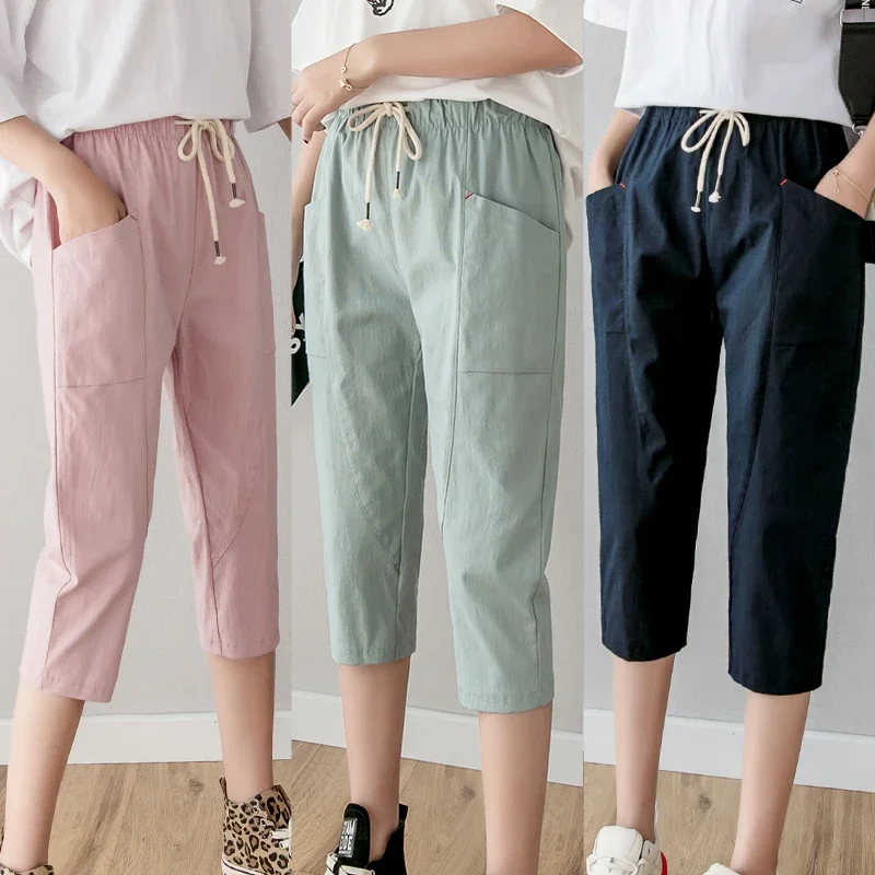 Cotton Linen Capri Pants Women's Summer 2021 New Korean Style Loose Cropped Casual Pants Thin Harem Pants Baggy Pants Women's