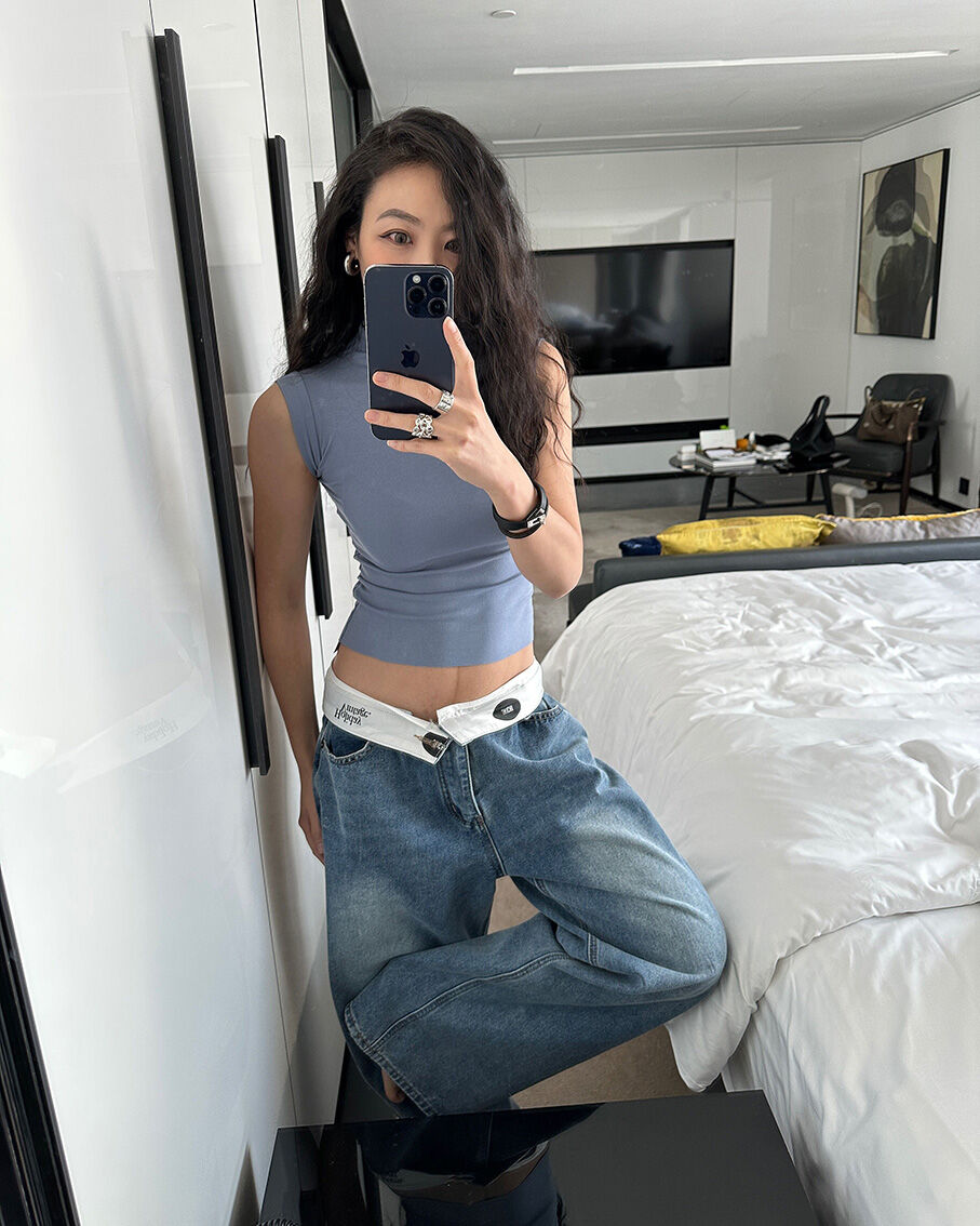 DQSTORE Jeanshose für Damen mit hoher Taille und weitem Bein, hellfarbiges Baumwollmaterial, Frühlings- und Sommersaison, ideal für Geburtstagsfeiern von 18-24