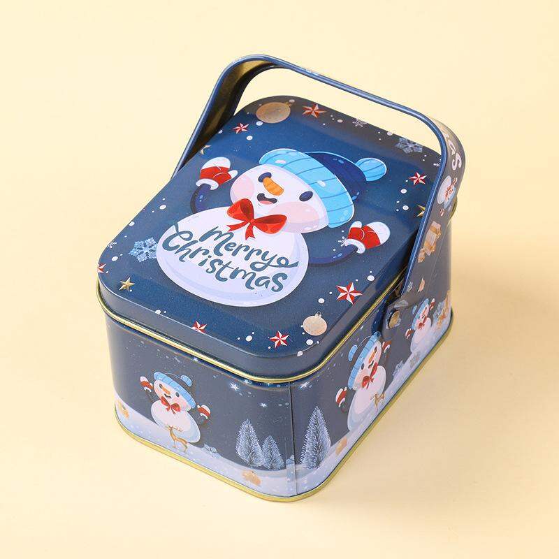 Cute Christmas Tin Gift Box Iron With Handle Metal Candy Box Exquisite Santa Claus Tinplate Candy Box