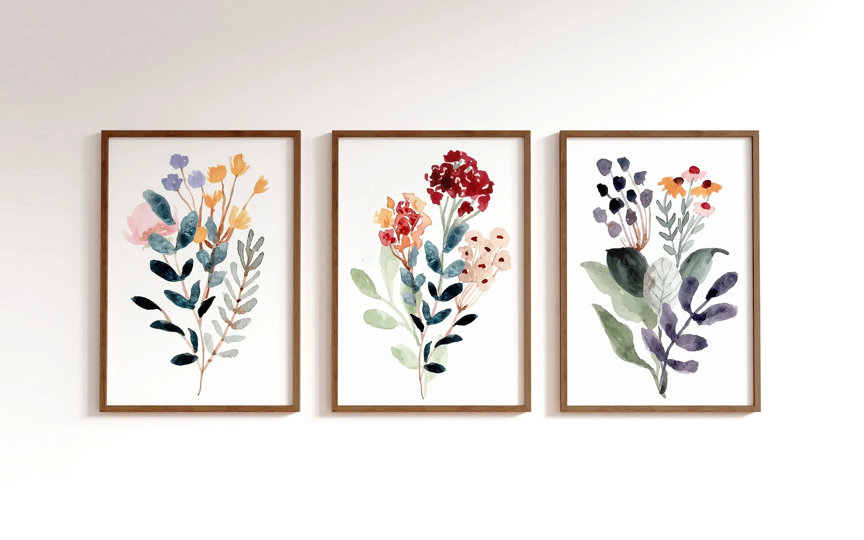 Wildflower wall Art - Wildflower Nursery Wall Art Print - Wildflower Framed Hanging Pictures Sets of 3 room decor poster