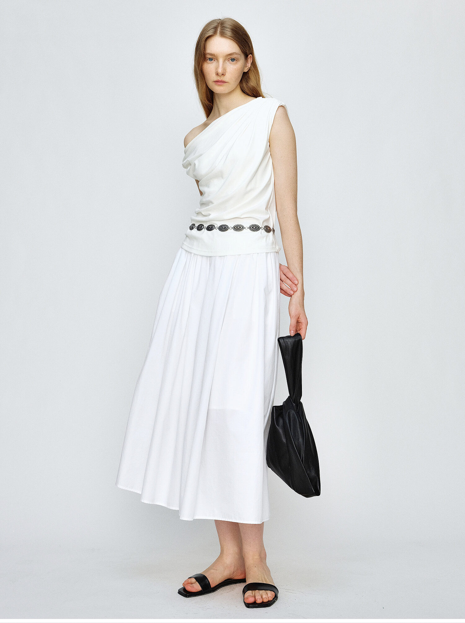 Marllen Yachting Shadow Luxury T-Shirt for Women Summer Wardrobe Essential Ruched Sleeveless Neckline Versatile Viscose Fiber