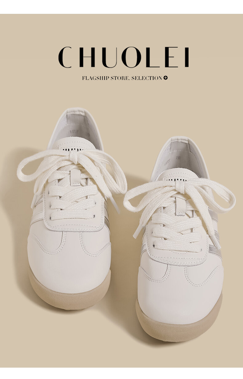 White Dequn Shoes Women's Casual Flat Bottom Sports Fashionable Spring Autumn New Style Versatile Dad Sneakers Comfortable Rubber Sole · v11