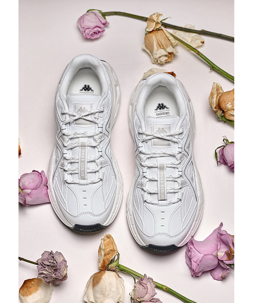 Kappa White Sport Shoes Women's Casual Thick Bottom Versatile Summer Shoes Fashionable Breathable Cross-Lace Synthetic Leather · v7