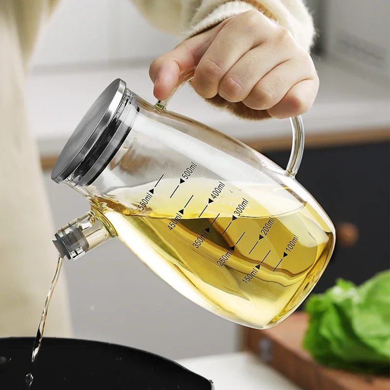 Thickened Glass Oiler Leak-Proof Oil Bottle Oil Tank Household Kitchen Japanese Style Large Size Seasoning Soy Sauce and Vinegar Bottle with Lid