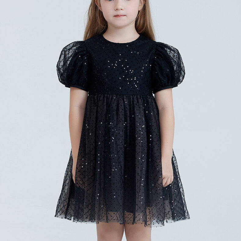 RBIGX Mädchenkleid im Prinzessin-Stil, schwarzer Netzrock mit Puffärmeln, Sommermode, Märchenprinzessinenkleid aus Nylonstoff