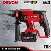 DEVON 20V Cordless Rotary Hammer Drill 5401-Li-20RH Brushless SDS Plus Power Tools with 2pcs Battery and 1 Charger