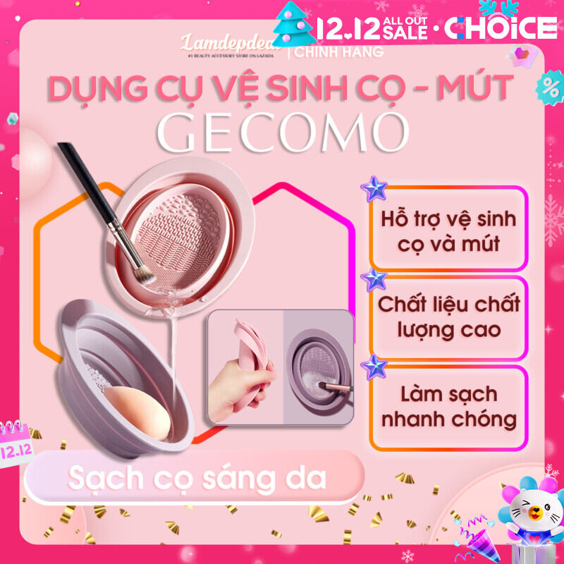 Dụng cụ vệ sinh cọ trang điểm GECOMO chất liệu silicon cao cấp - Miếng silicon rửa cọ trang điểm đa năng có thể gấp gọn tiện lợi - Kèm dung dịch vệ sinh cọ chuyển dụng + túi lưới. - Lamdepdeal