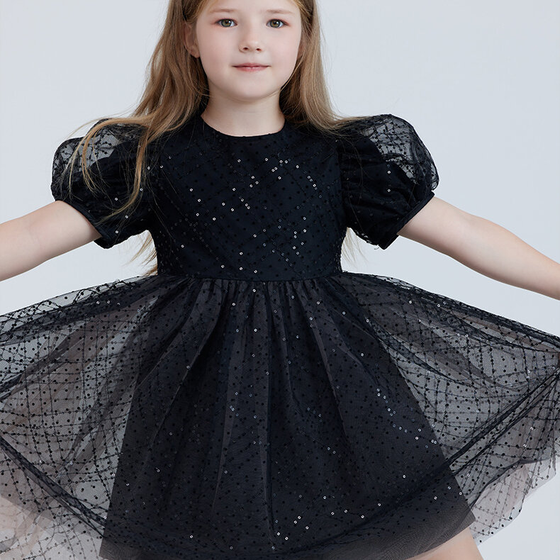 RBIGX Mädchenkleid im Prinzessin-Stil, schwarzer Netzrock mit Puffärmeln, Sommermode, Märchenprinzessinenkleid aus Nylonstoff