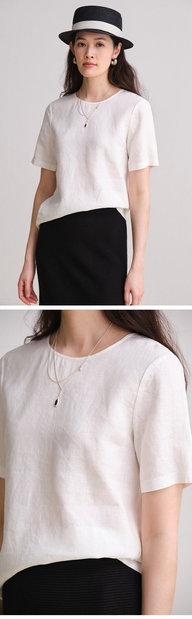 100% Linen Short Sleeve T-Shirt Women's Casual Style Original Travel Wear Spring Season Versatile Comfortable Fit round Neck