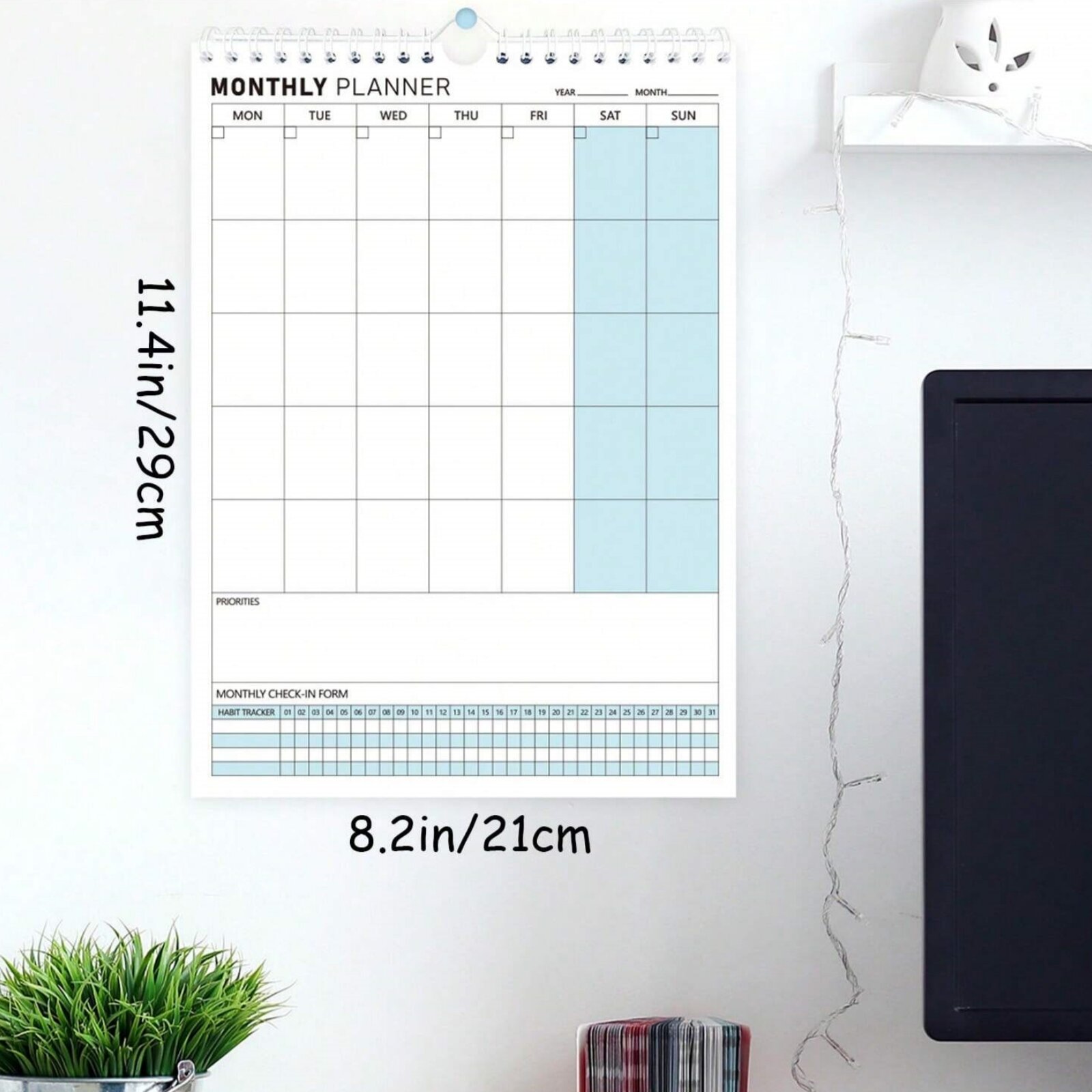Wall Monthly Planner 8.2 X 11.4 In Hanging Undated Calendar Pad with Twin-Wire Binding Habit Tracker
