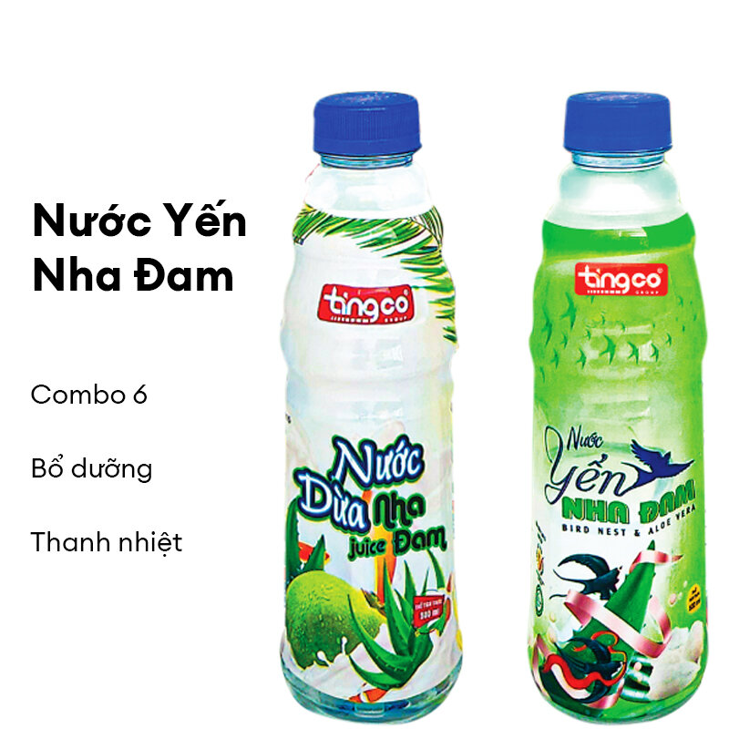 Lốc 6 chai nước yến nha đam / nước dừa nha đam Tingco 500ml Thanh Nhiệt Thơm Ngon Giàu Dưỡng Chất