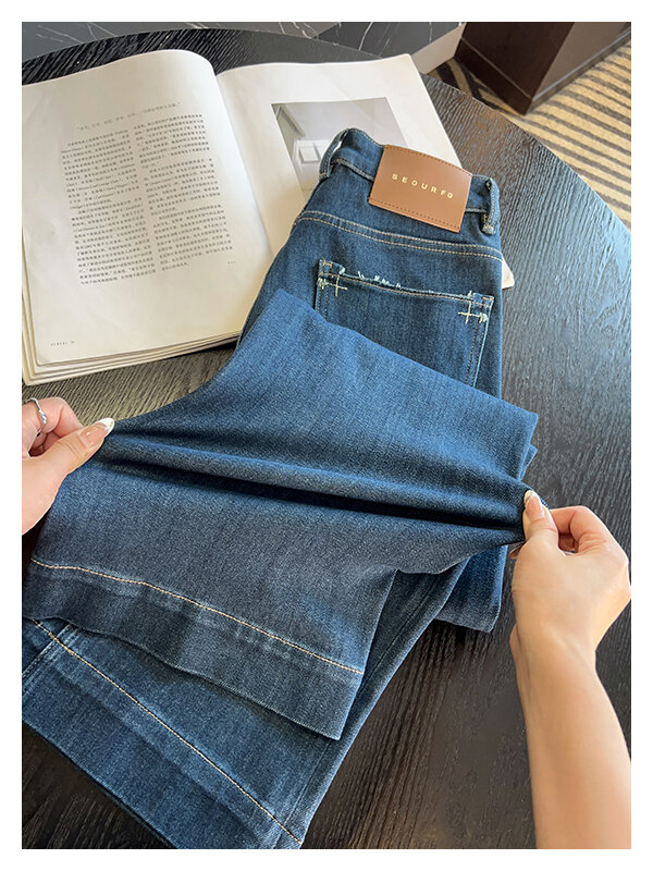 The Style Is Too Good! Retro Blue Straight-leg Denim Female 2024 Autumn New Arrival Ninth Loose Slim Looking Loose Pants · v2
