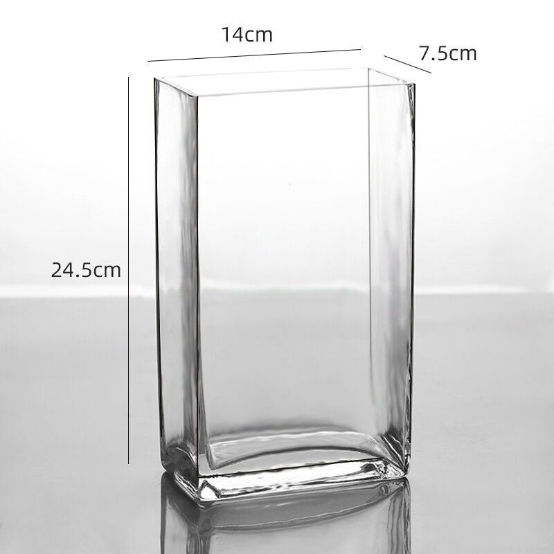 Handmade Modern Minimalist Rectangular Glass Flower Vase Hydroponic Flat Tank Home Dining Table Floral Art Decorations