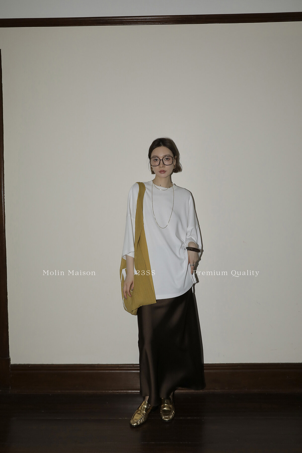 Molin ROW Batwing Sleeve T-Shirt Women's Loose Side Slit Oversize Summer Short Sleeve Cotton Polyester Blend round Neck Top
