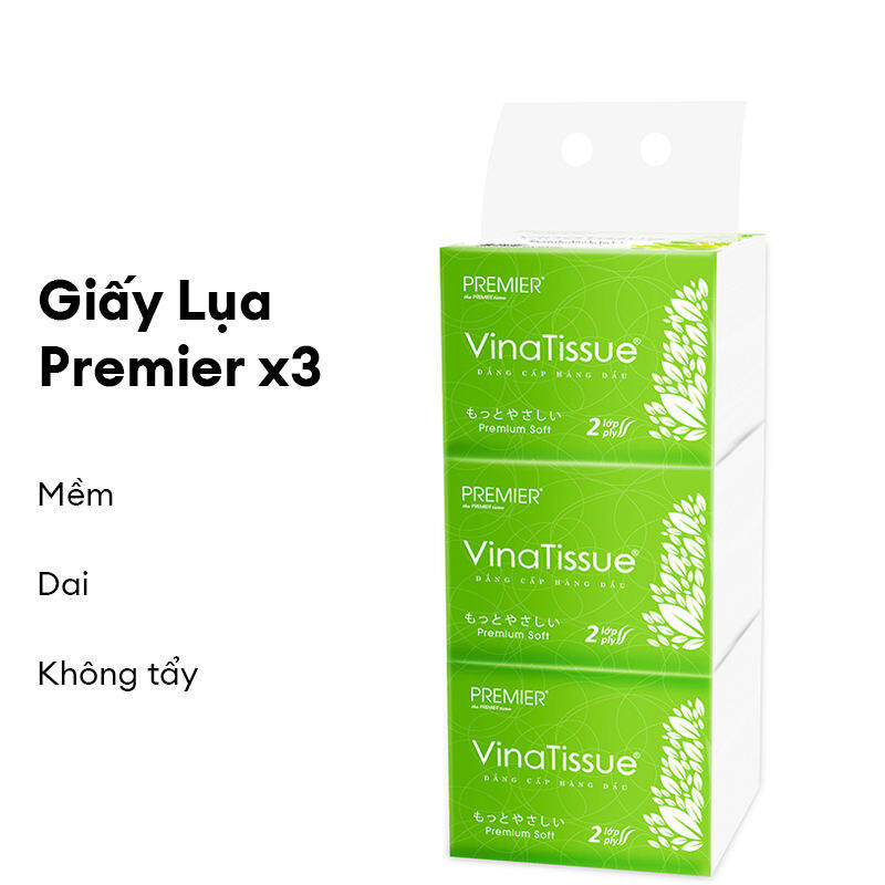 Lô 3 gói Khăn giấy lụa rút đa năng PREMIER Vina Tissue 200 tờ chính hãng, siêu mềm mịn không tẩy trắng