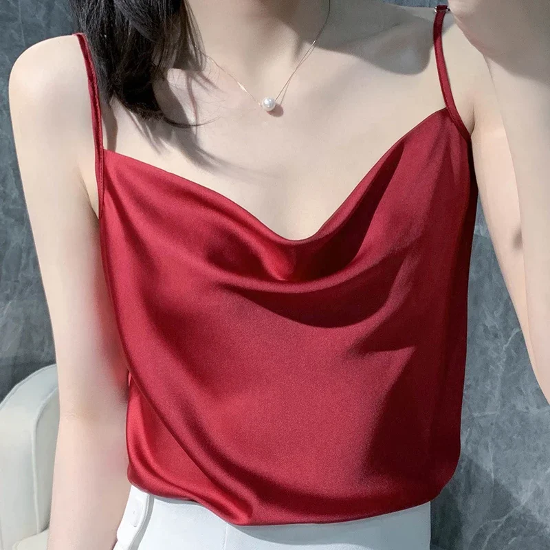 Sexy Swing Collar Camisole Top Female Silk Satin Sling Basic 2020 Summer New Silk Sling