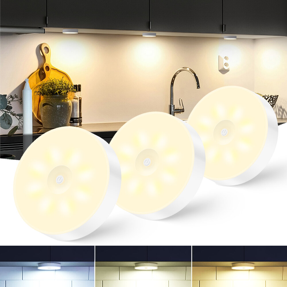 1-3-6 Pcs LED Closet Light Rechargeable Step Puck Lamp with 3 Light Color Modes Dimmable Night Light for Kitchen Bedroom Stair